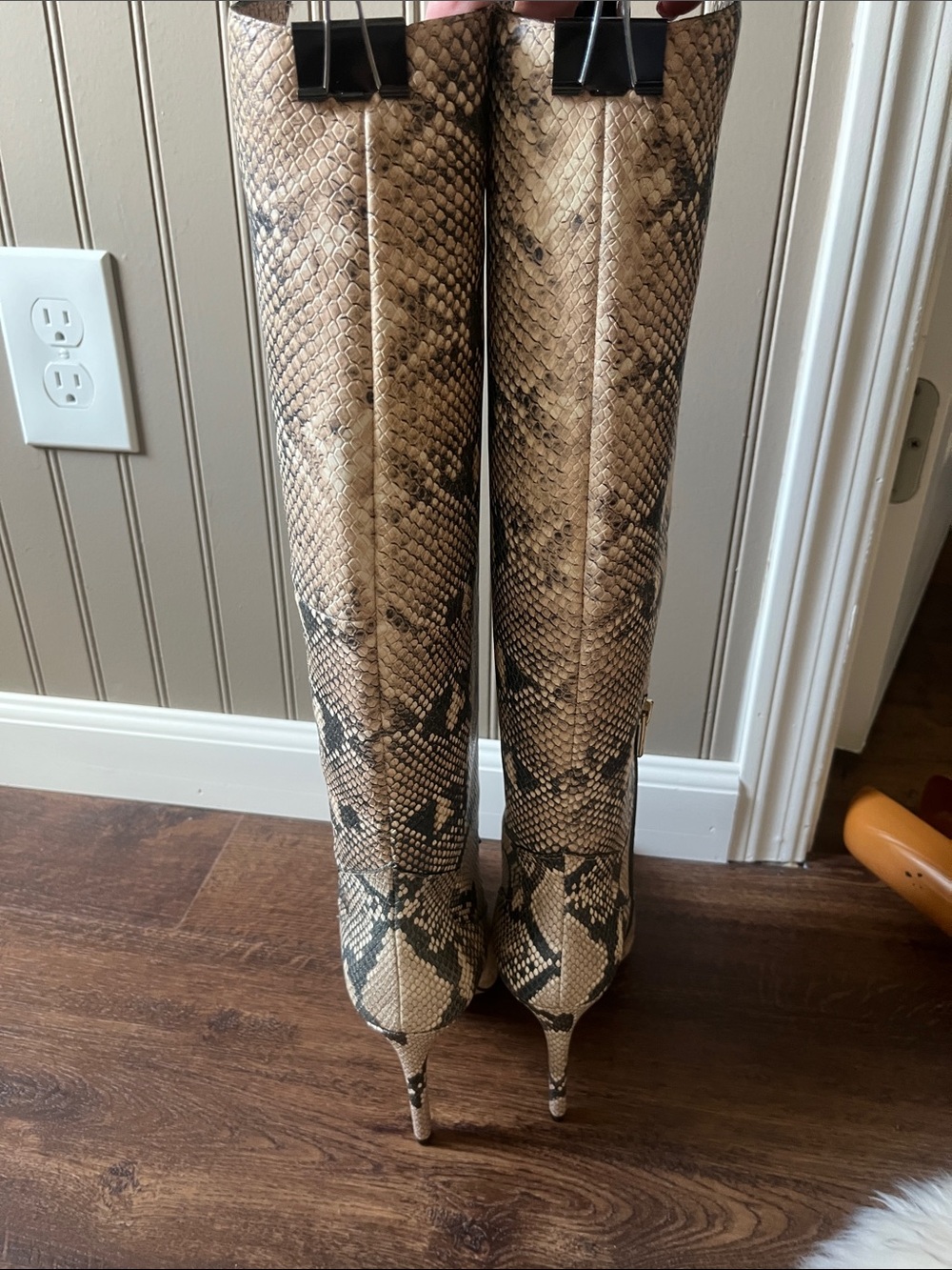 VINCE CAMUTO Natural Snake-Print Knee-High Boots - Picture 2 of 5